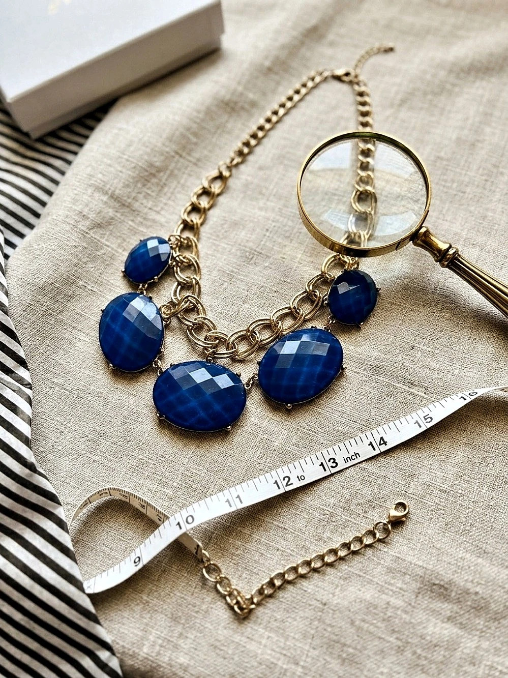 Blue Statement Necklace Gold-Tone Like New